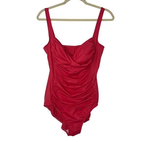 Miraclesuit Ruched One Piece Swimsuit Red Size 14 Slimming Shaping - Picture 1 of 8